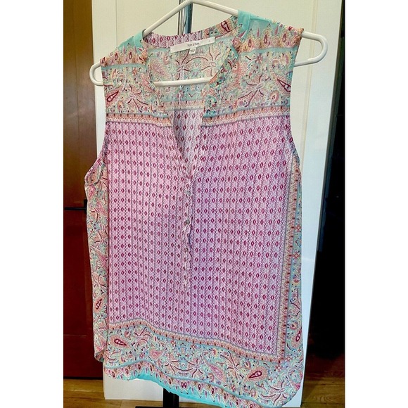 Fun2Fun Flutter Sleeve Womens Blouse Pink Paisley Floral V-Neck L Top Stitch Fix - Picture 1 of 7